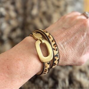 Leopard Print Wrap Bracelet with Gold Accent